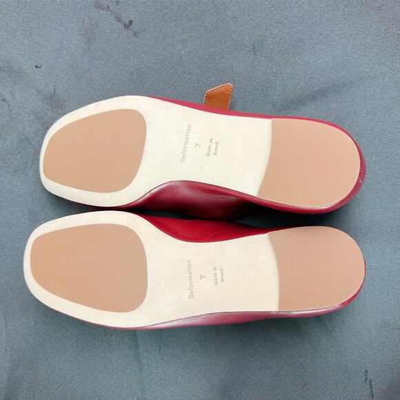 Reformation Bethany Red Leather Ballet Flats Silver Buckle 7 - Picture 2 of 5